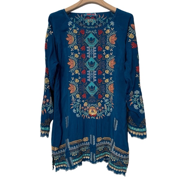 Johnny Was Tops - JOHNNY WAS | C28221-9 Heavily Embroidered Cupra Rayon Floral Tunic Top